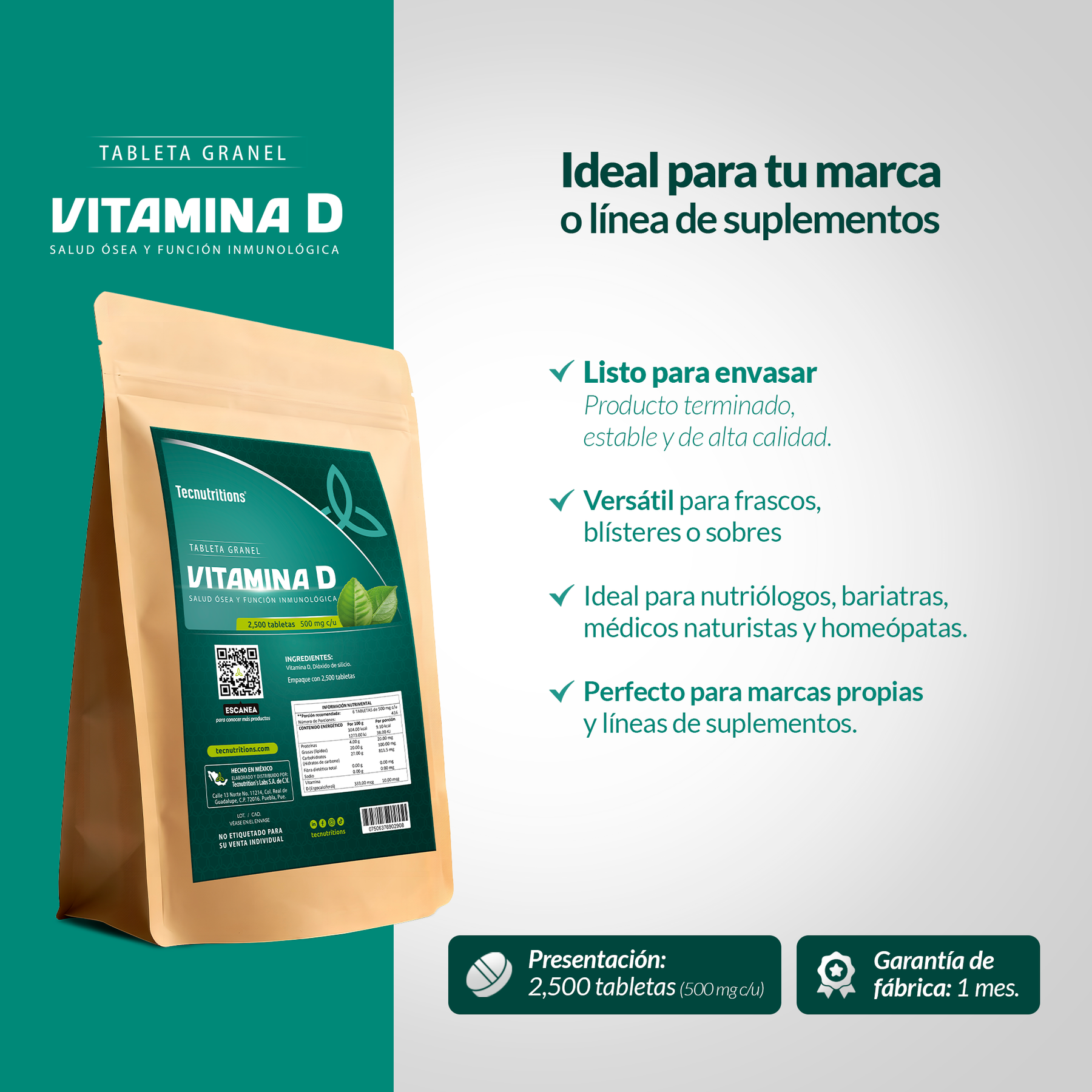 Tableta Granel Vitamina D Salud Ósea Y Función Inmunológica