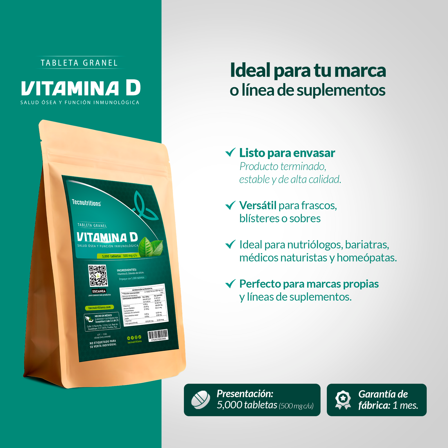 Tableta Granel Vitamina D Salud Ósea Y Función Inmunológica