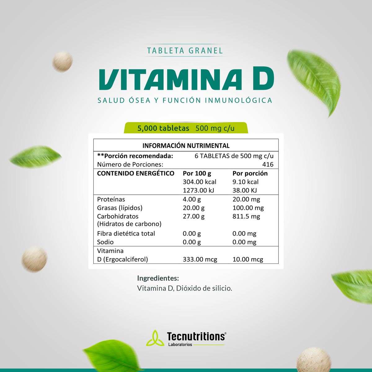 Tableta Granel Vitamina D Salud Ósea Y Función Inmunológica