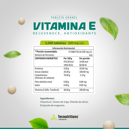 Vitamina E 5000 Tabletas – Apoyo Antioxidante y Salud de la Piel | Presentación a Granel