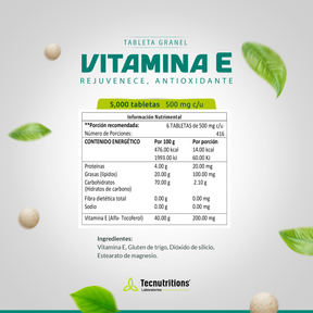 Vitamina E 5000 Tabletas – Apoyo Antioxidante y Salud de la Piel | Presentación a Granel