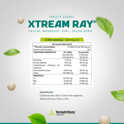 Tableta Granel Xtream Ray® Calcio Magnesio Zinc Salud Ósea