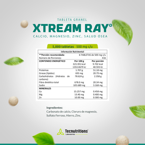 Tableta Granel Xtream Ray® Calcio Magnesio Zinc Salud Ósea