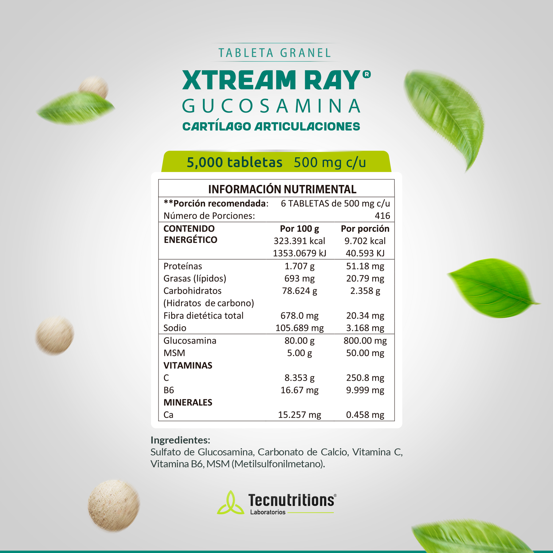 Xtream Ray® Glucosamina 5000 Tabletas – Apoyo Articular y Cartílago | Presentación a Granel