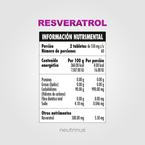 Resveratrol – Antioxidante y Salud Cardiovascular | Neutrinus Plus 120 Tabletas