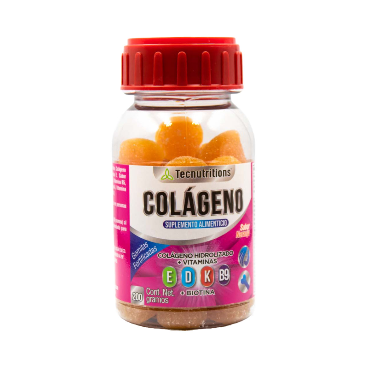 Suplemento alimenticio Gomitas de Colágeno, 200 gr, con colágeno hidrolizado, maltodextrina, vitamina e