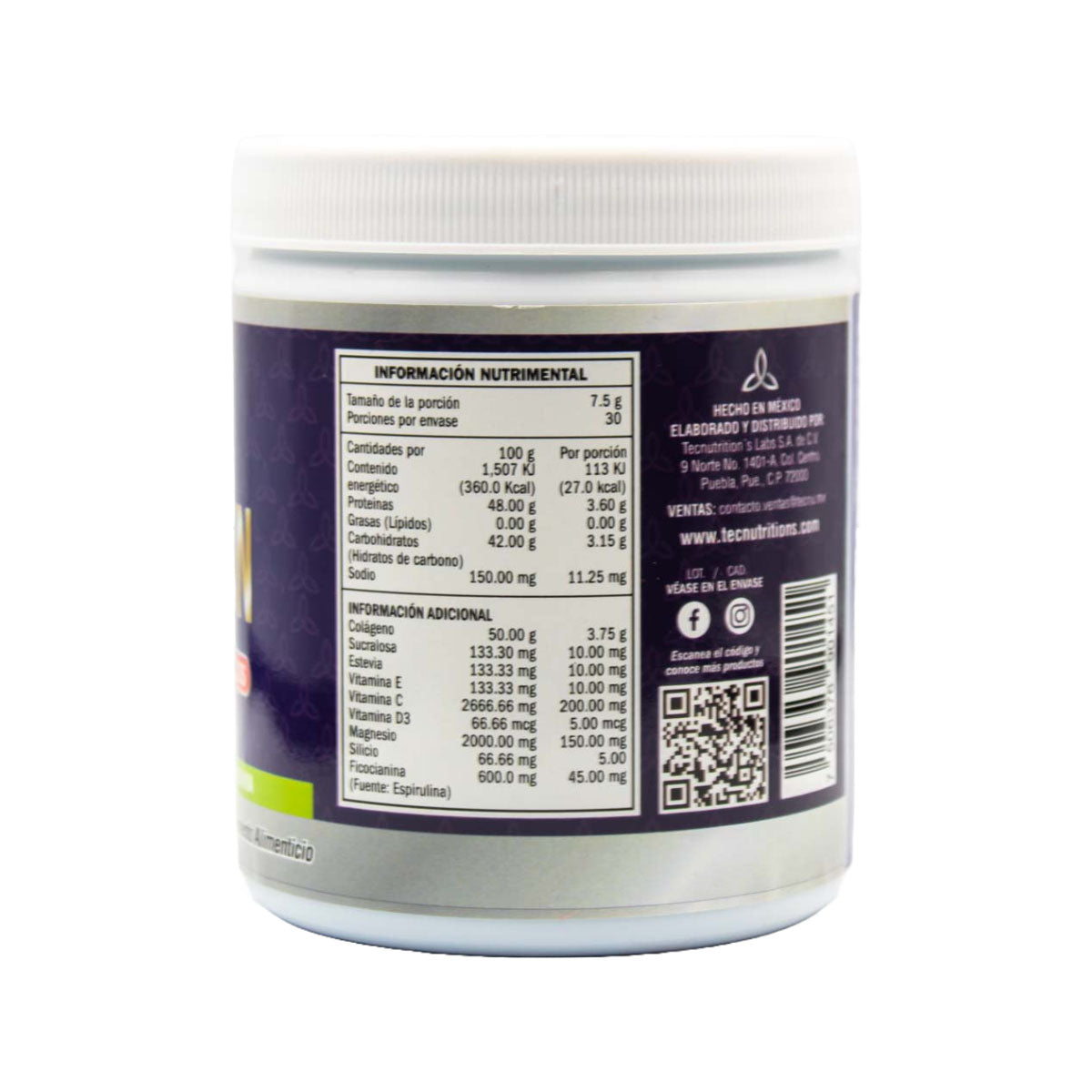Suplemento alimenticio Tecnu Colagein, 225 gr, con colágeno hidrolizado, ficocianina