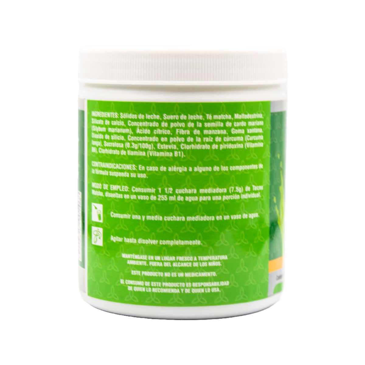 Suplemento alimenticio Tecnu Matcha, 225 gr, con té de matcha, maltodextrina, fibra de manzana, detox